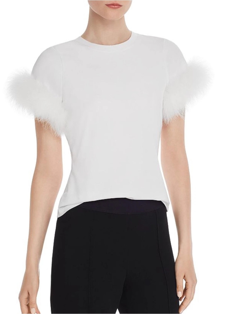 Cinq A Sept Zoie Feather Trim Crew Neck Shirt Top Blouse Medium